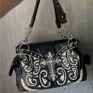 Y2K western grungy leather shoulder bag